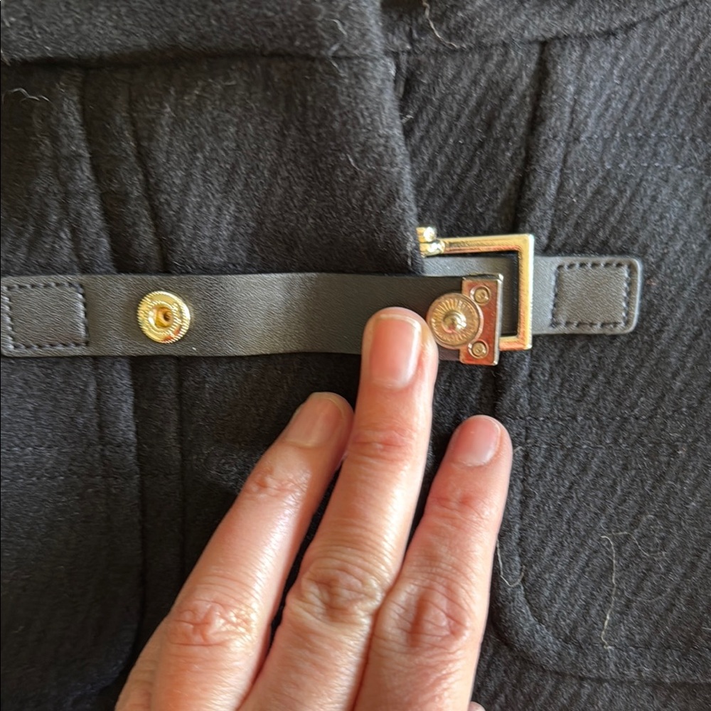 Cole Haan Black Pea Coat with Faux Fur Hood - Picture 5 of 9